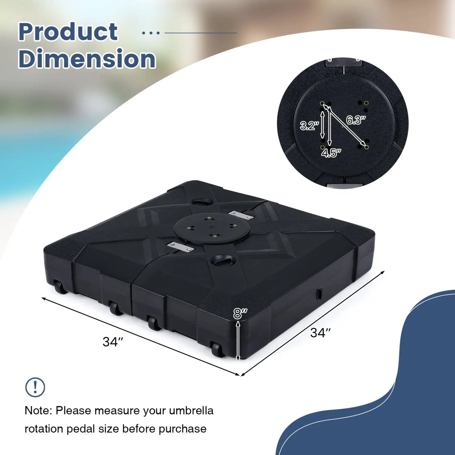 34" x 34" Cantilever Patio Umbrella Base with 4 Wheels by DirectDeals