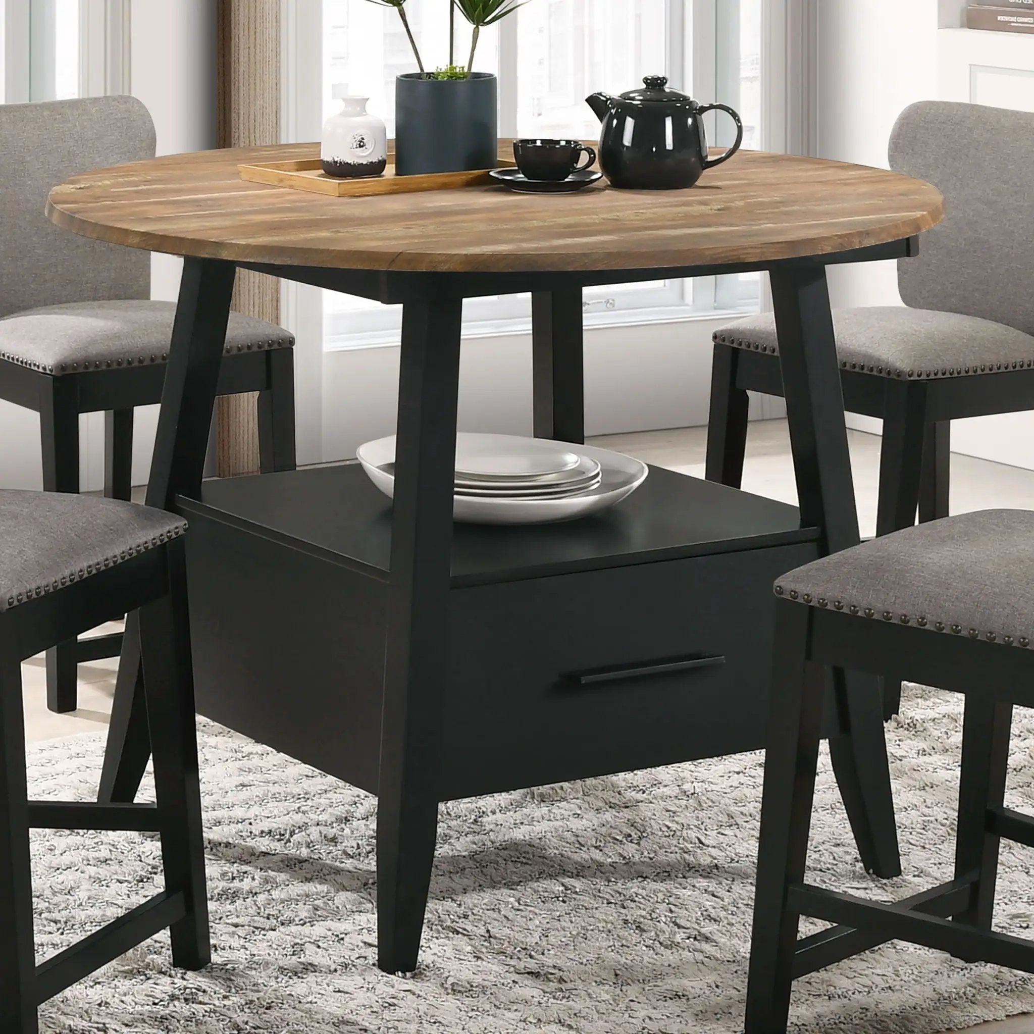 Arunda Yukon - Round Counter Height Dining Table With Pedestal Base And Built In Drawer - Oak by HouseOfZazla
