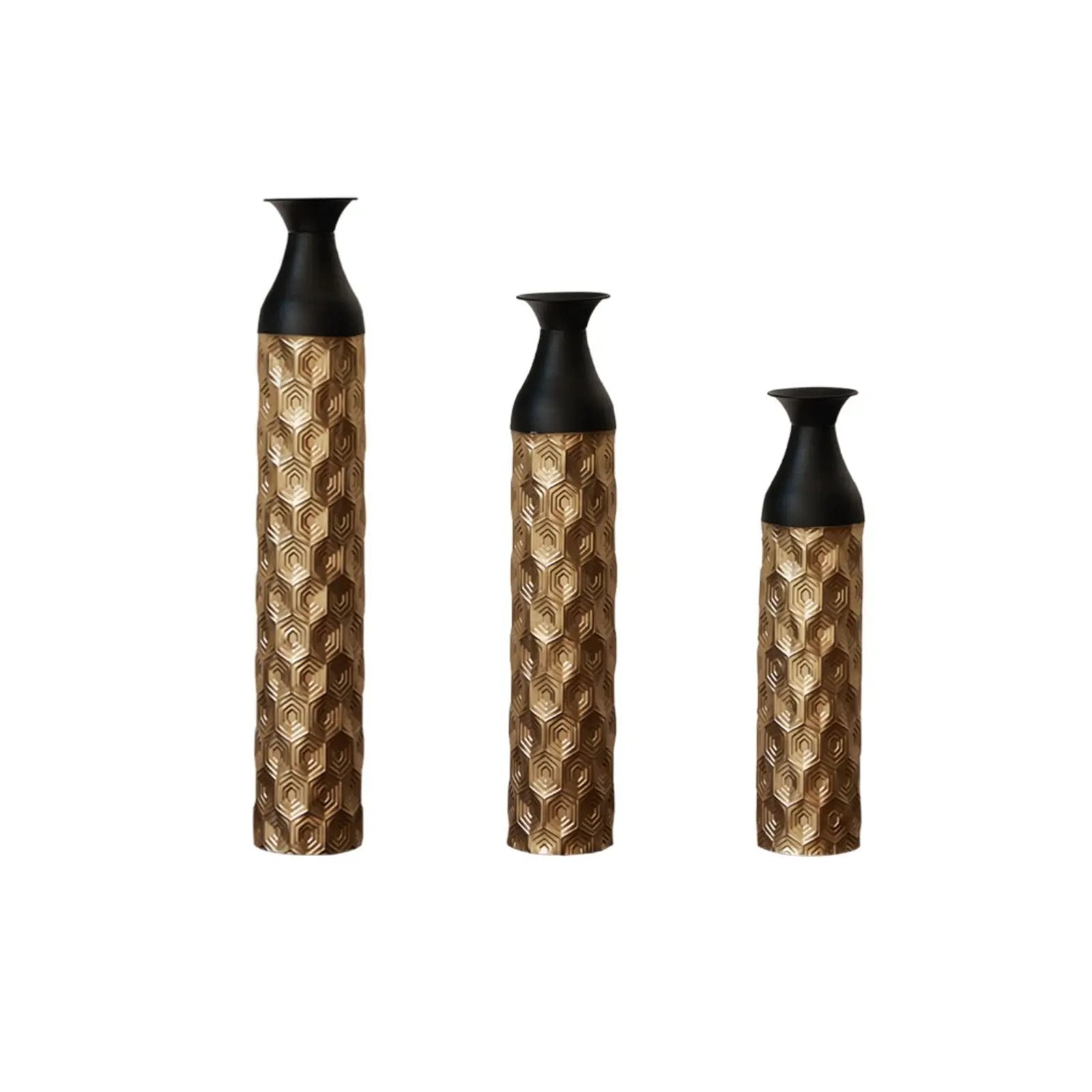 Floor Metal Vases (Set of 3) Gorgeous Home Decoration Large Glazed Metal Vases - Black / Gold by Unique Piece Furniture