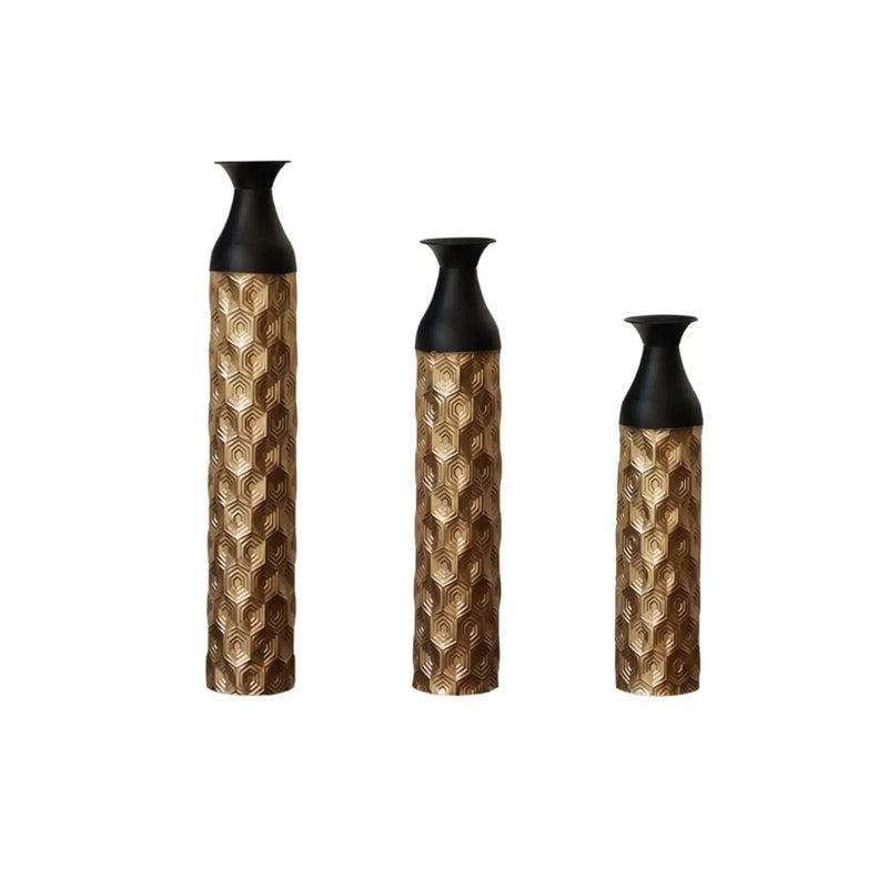 Floor Metal Vases (Set of 3) Gorgeous Home Decoration Large Glazed Metal Vases - Black / Gold by Unique Piece Furniture