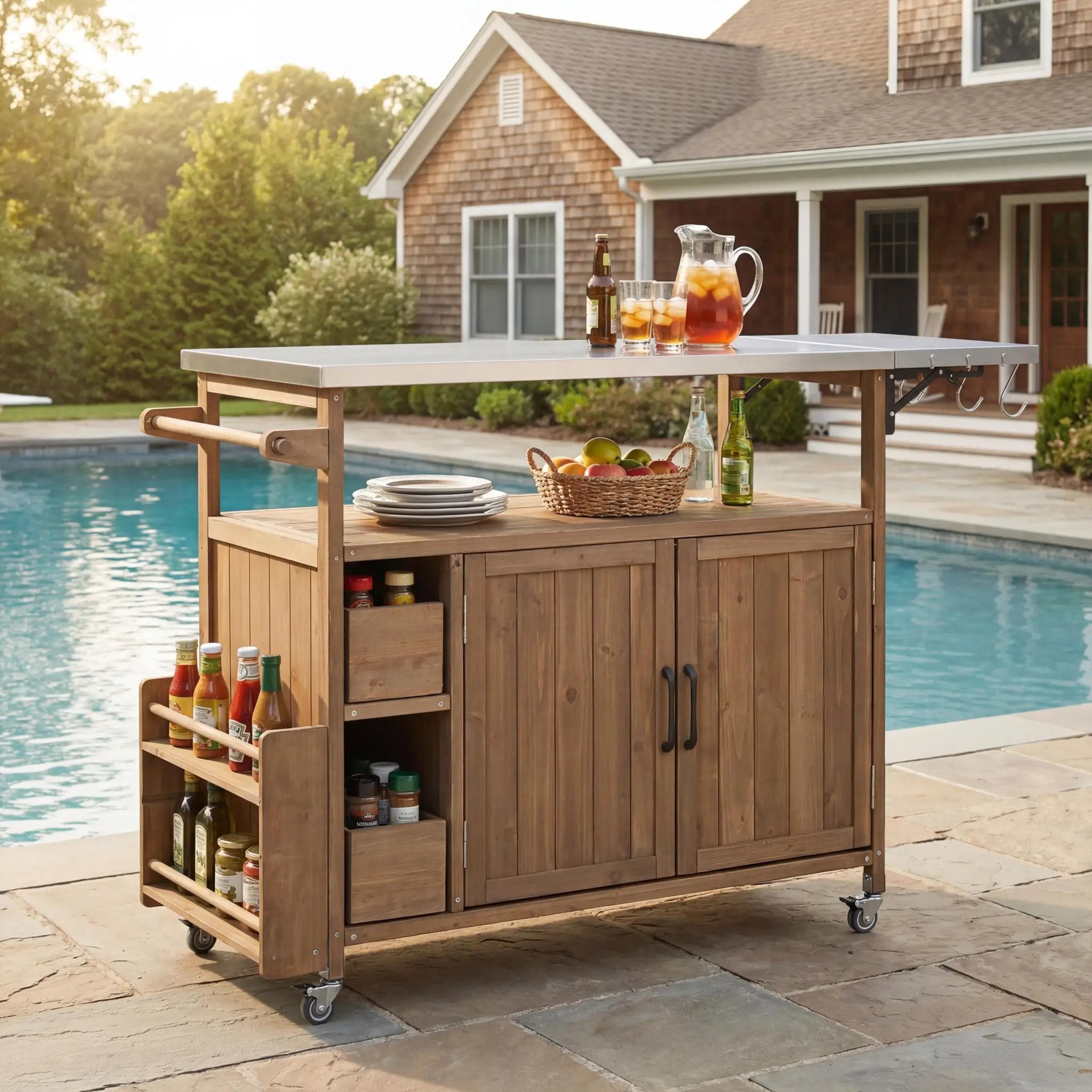 54.33' Farmhouse Rolling Outdoor Kitchen Cart by HouseOfZazla