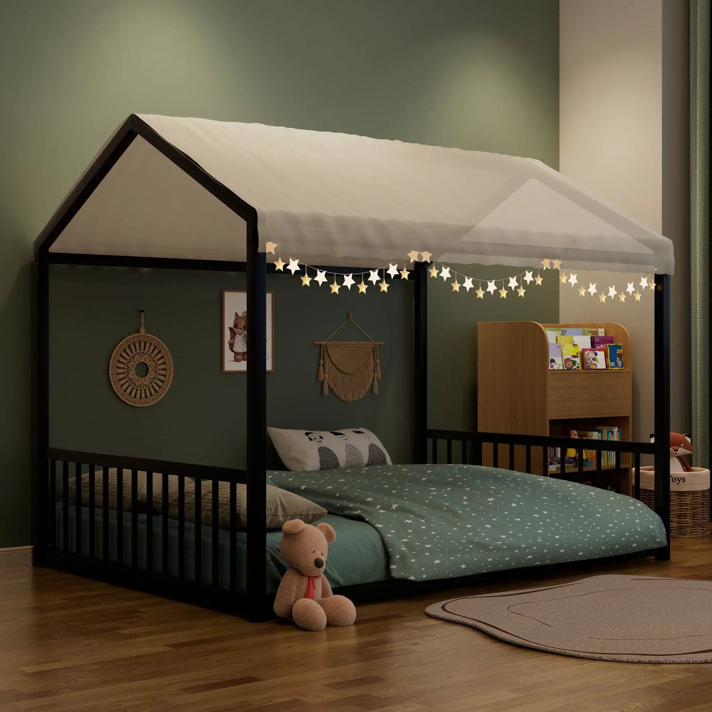Montessori Style Floor House Shaped Bed With Safety Guardrails by HouseOfZazla