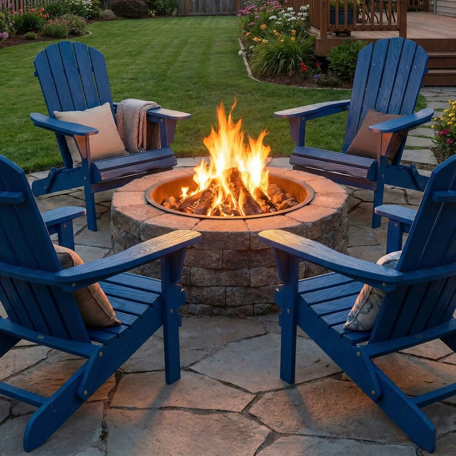 Outdoor Folding Adirondack Chair With Pre-Assembled BackRest & SeatBoard Patio - Navy Blue by Unique Piece Furniture