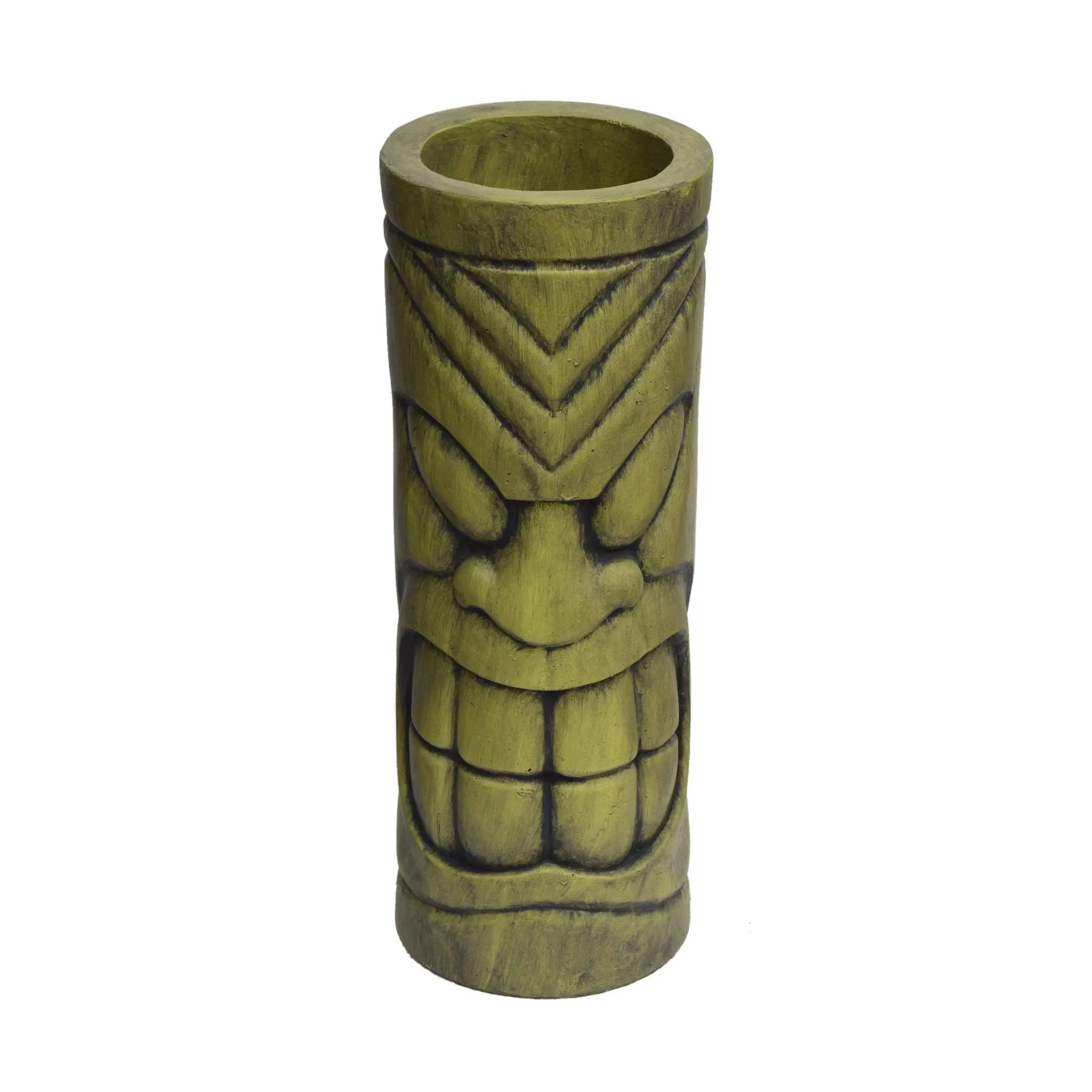Stone Statue Urn Planter, Decorative Face Plant Pot, Antique Green Finish by HouseOfZazla