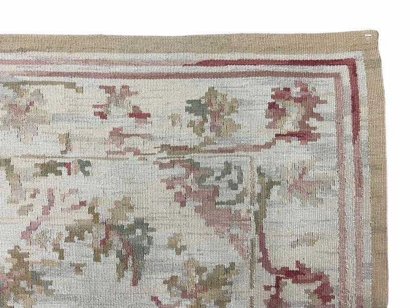 9x12 Flatweave Aubusson Needlepoint Rug, New, Beige, Tan, Green, Handmade, Hand-Knotted Area Rug, French European Carpet, Flowers by Jewel Rugs