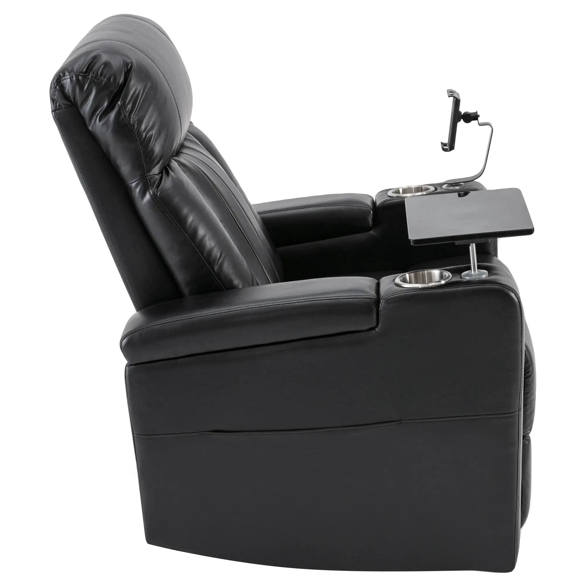 Premium Power Recliner & Storage Arms, Cupholders, Swivel Tray Table And Cell Phone Stand - Black by HouseOfZazla