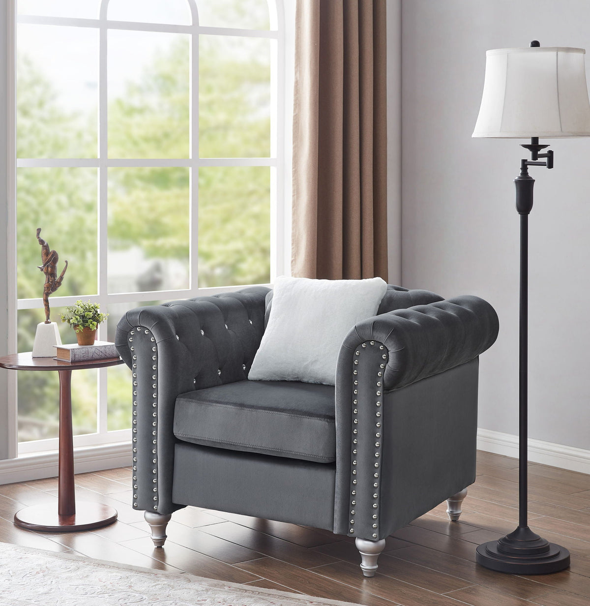 Contemporary Lounge Chair with Faux Jeweled Tufting - Multiple Colors