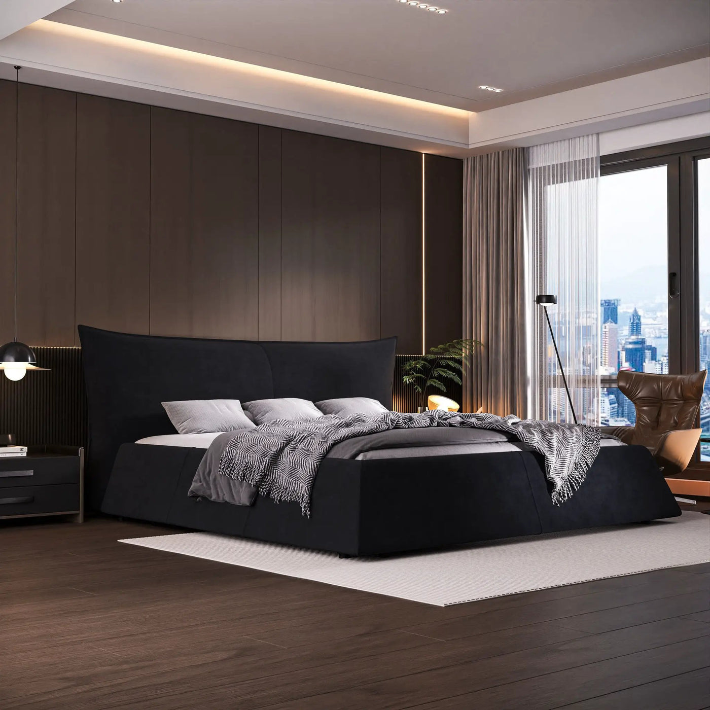 Upholstered Platform Bed With Special Shaped Headboard by HouseOfZazla