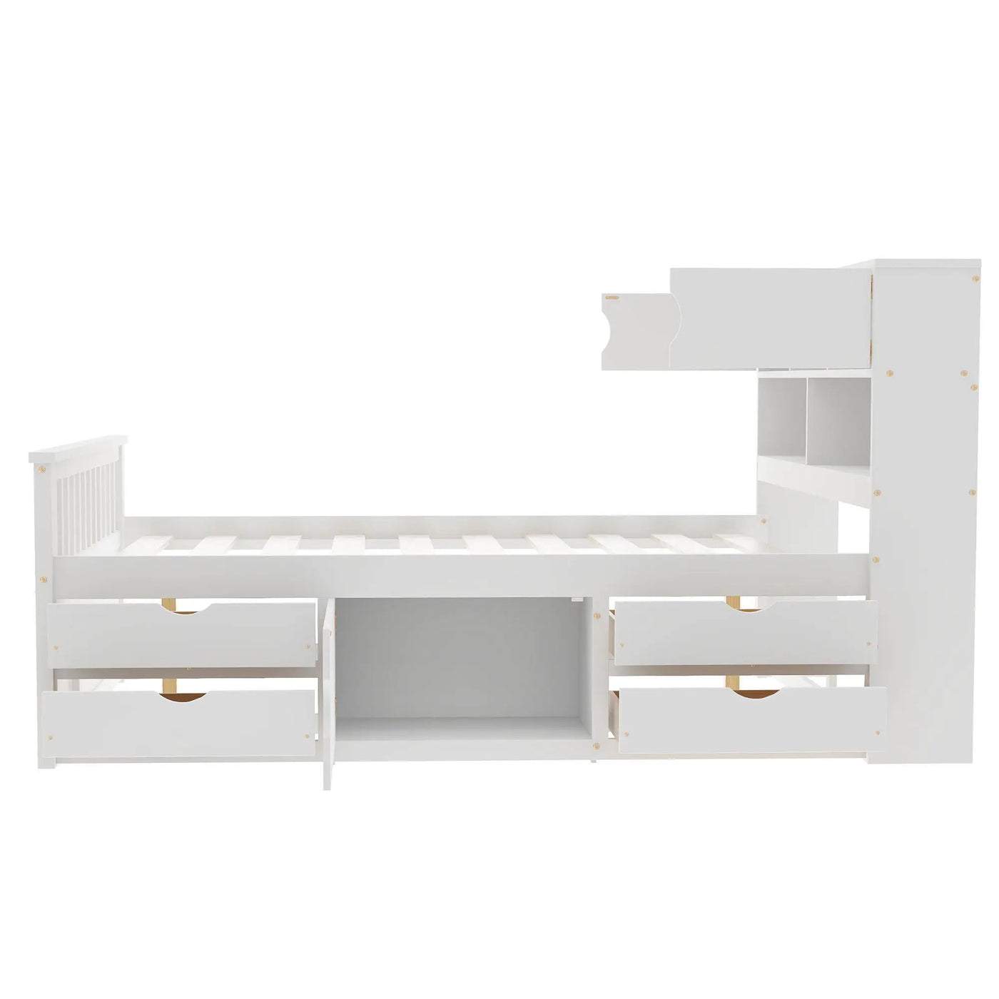 Captain Platform Bed Frame With Bookcase Headboard, 4 Drawers, Storage Shelves by HouseOfZazla