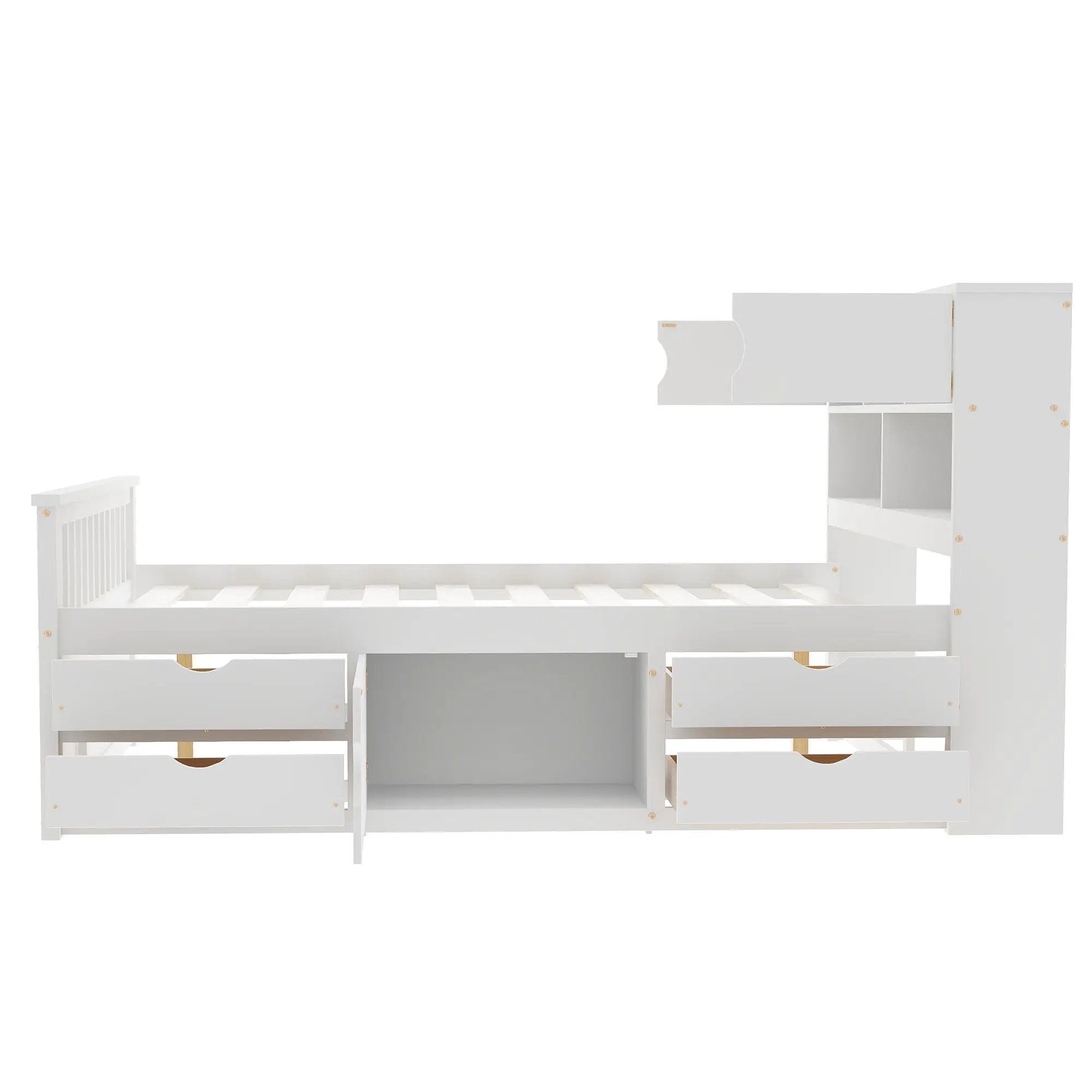 Captain Platform Bed Frame With Bookcase Headboard, 4 Drawers, Storage Shelves by HouseOfZazla