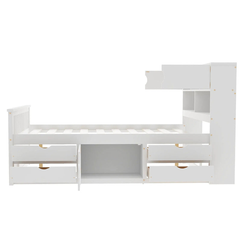 Captain Platform Bed Frame With Bookcase Headboard, 4 Drawers, Storage Shelves by HouseOfZazla