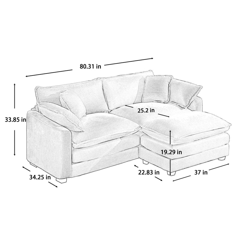 Modern Oversized Modular Cushion Sofa With Ottoman, Low Back, Deep Seating Sofa Set by Unique Piece Furniture
