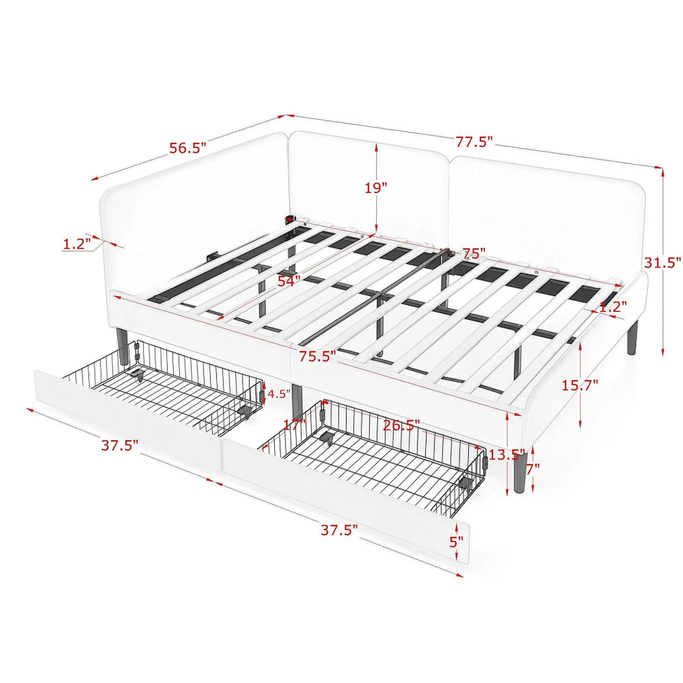 Upholstered Platform Bed Frame With 2 Storage Drawers And Adjustable Sofa Bed by HouseOfZazla