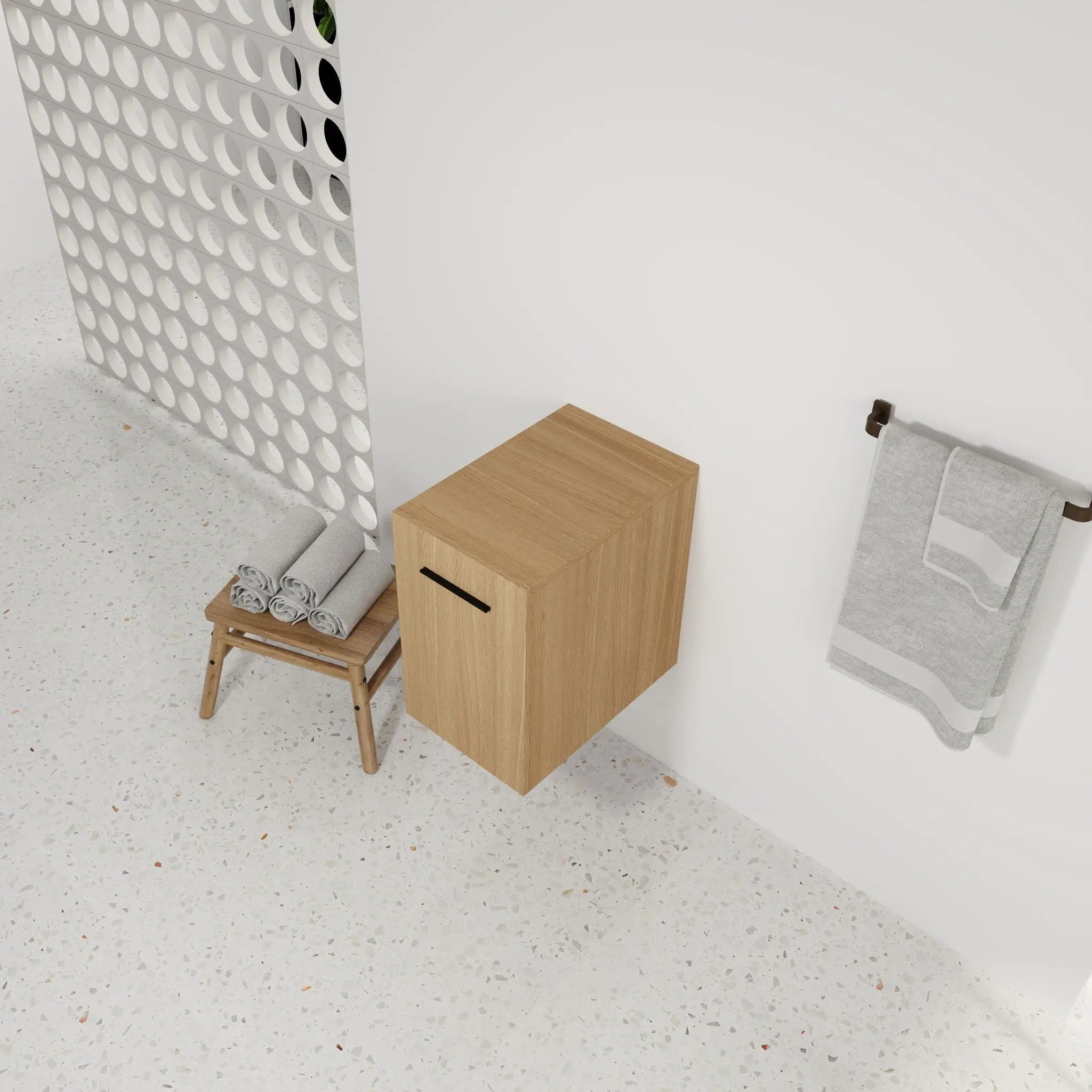 Floating Bathroom Vanity Single Door Base Cabinet, Wall Mounted Storage - Light Oak by Unique Piece Furniture