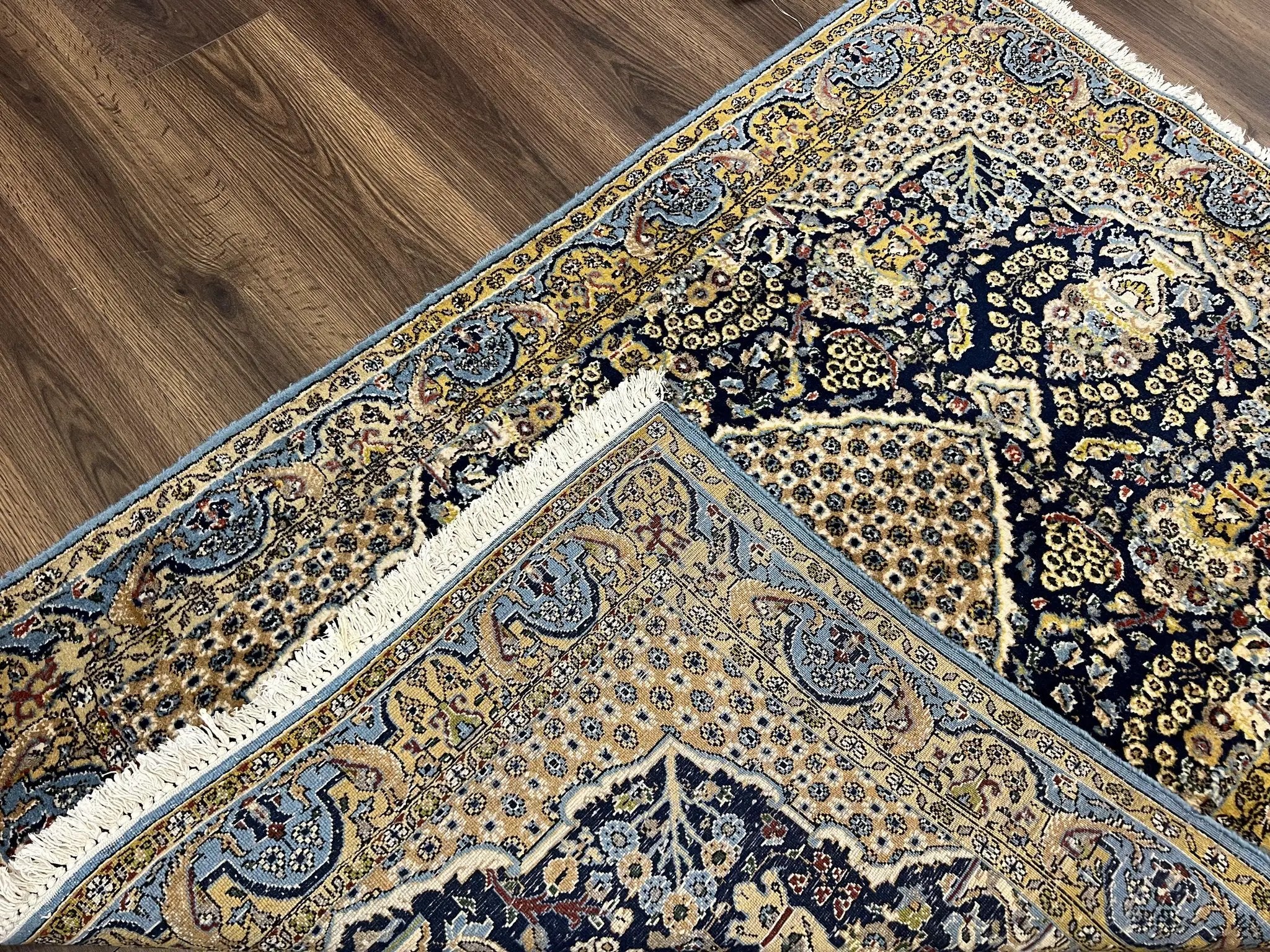Fine Persian Qum Rug 3x5, Semi Antique Vintage Oriental Ghom Carpet, Floral Medallion, Highly Detailed, Hand Knotted, Navy Blue, Wool Area Rug, Birds by Jewel Rugs