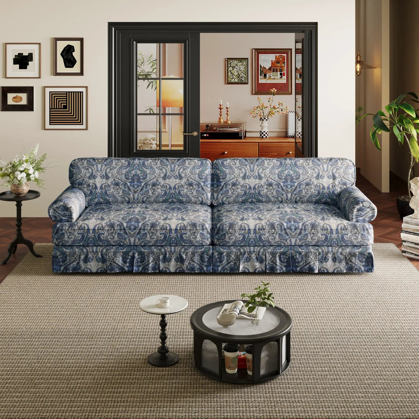 Luxuriously Comfortable Cloud Couch With Elegant Rolled Arms & Pleated Skirt Design by HouseOfZazla