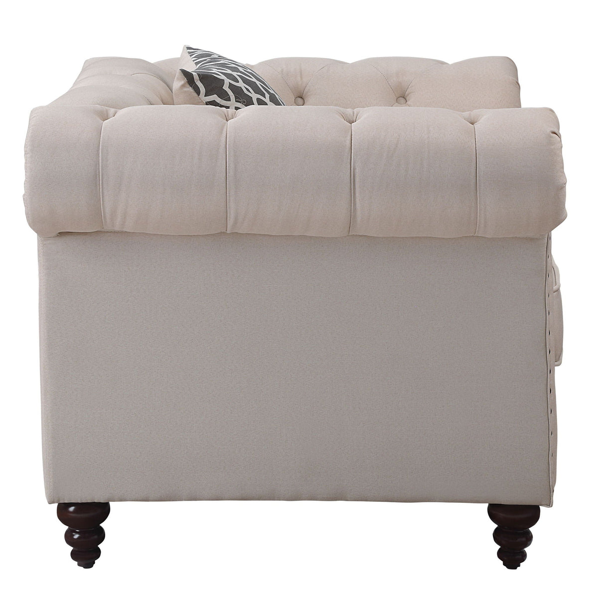 Linen Arm Chair with Button-Tufted Design and Pillow - Beige, photo 2 of 4