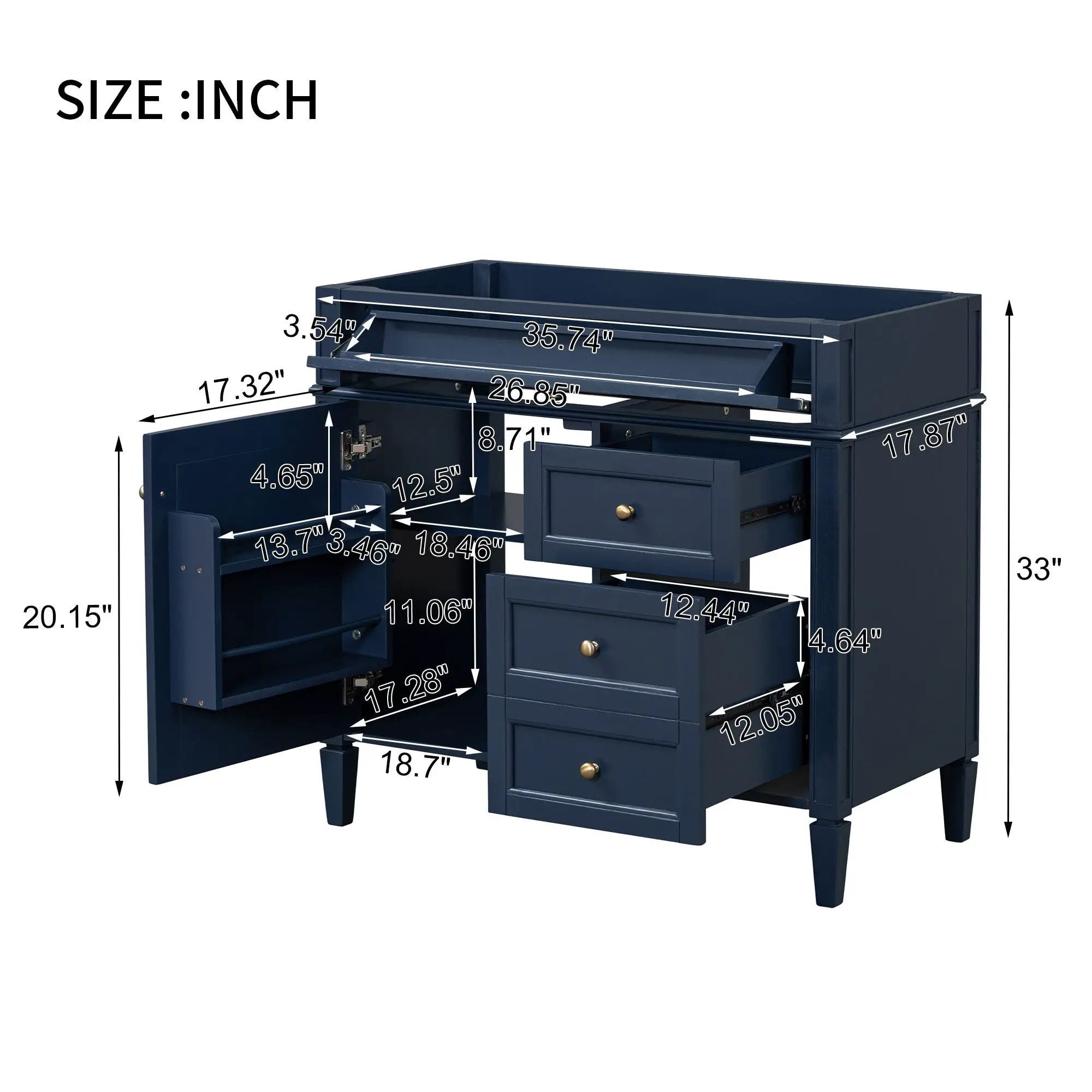 Bathroom Vanity With 2 Drawers And Tip-Out Drawer, Storage Cabinet by Unique Piece Furniture