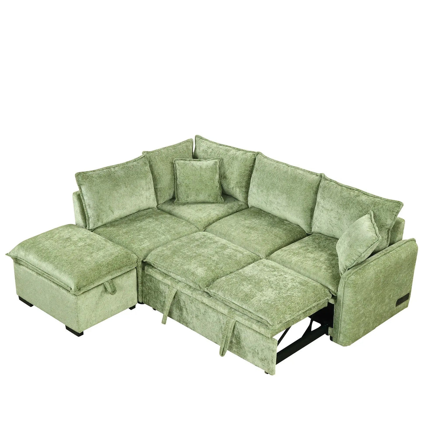 Convertible Sofa Bed Sectional Sofa Sleeper L-Shaped Sofa With A Storage Ottoman, Two Pillows, Two Power Sockets And Two USB Ports For Living Room by HouseOfZazla