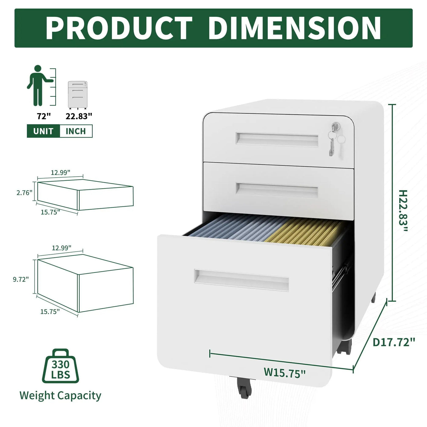 3-Drawer Mobile File Cabinet with Lock and Casters by HouseOfZazla