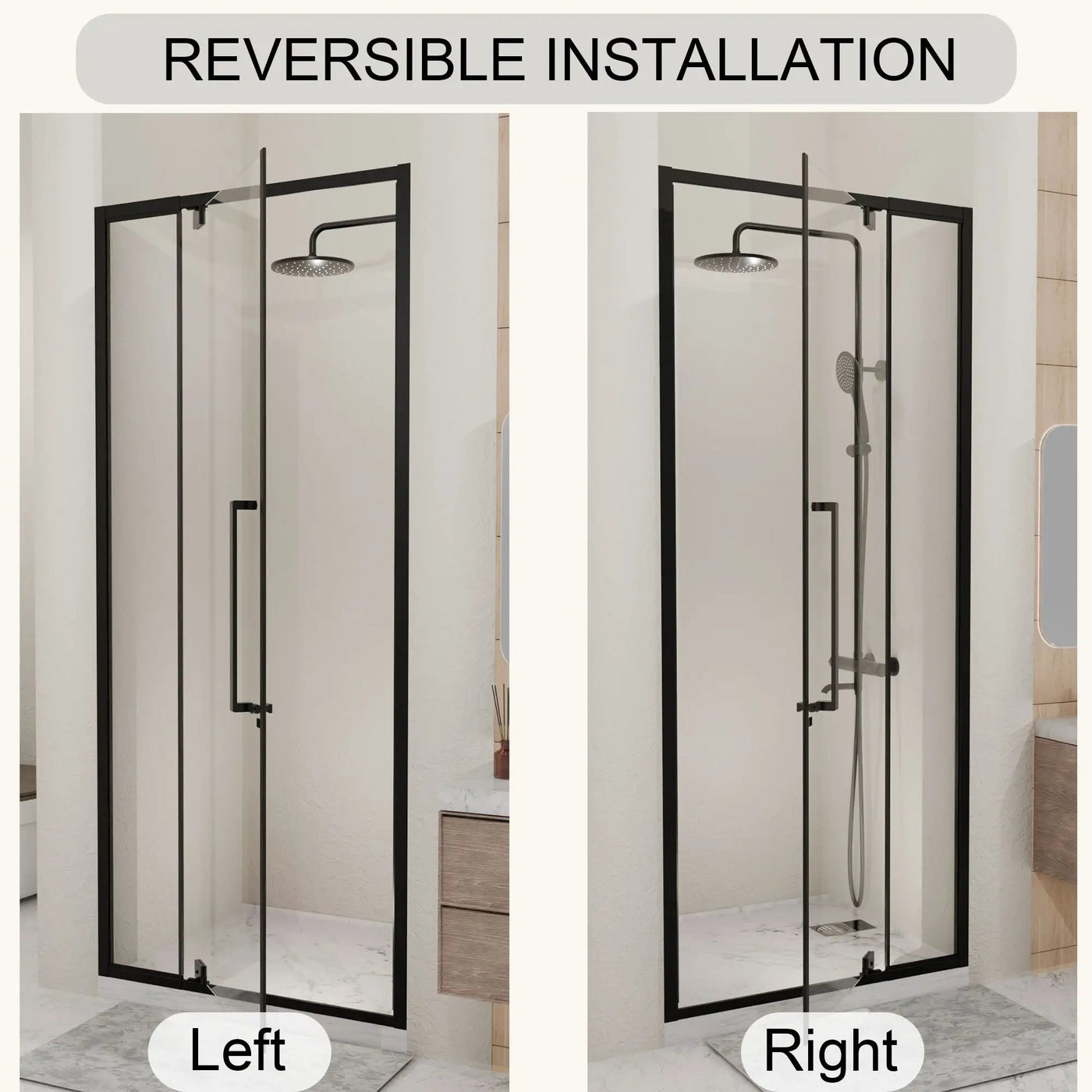 Semi Frameless Pivot Hinged Shower Door, Reversible Design by HouseOfZazla