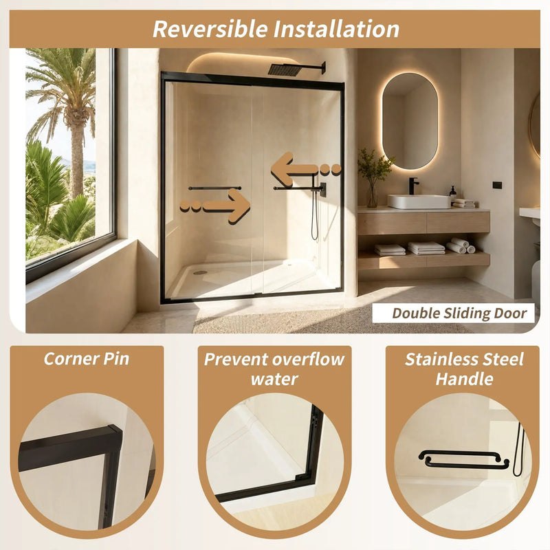 Tempered Glass Aluminum Frame Double Sliding Shower Door by HouseOfZazla