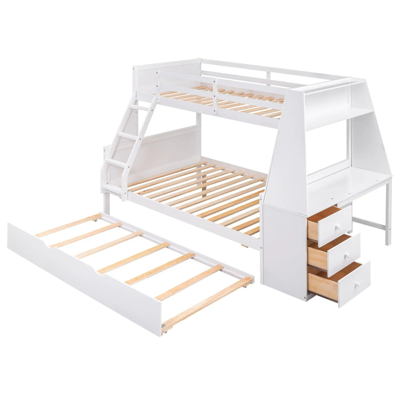 Bunk Bed With Trundle And Built In Desk, 3 Storage Drawers And Shelf by HouseOfZazla