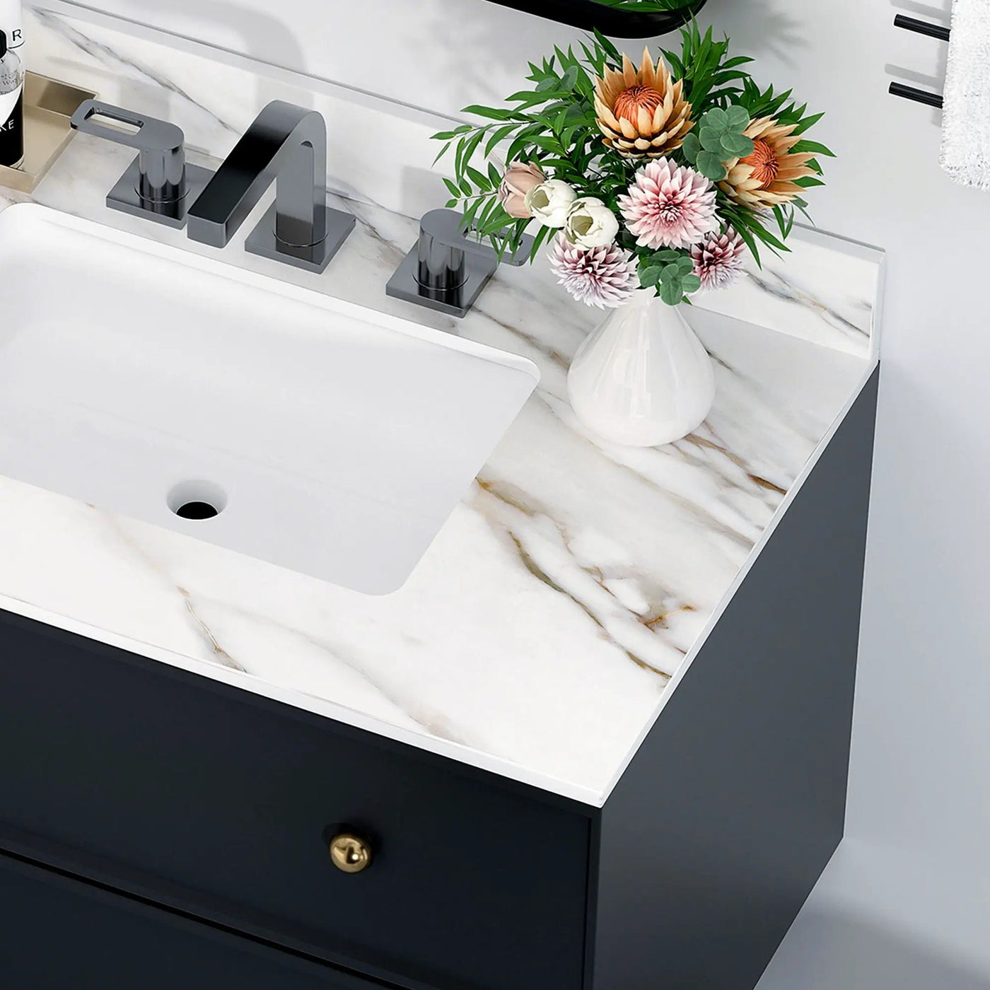 Vanity Top With Undermount Sink And Backsplash, Sintered Stone by HouseOfZazla