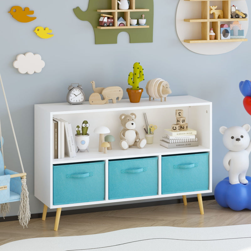 Bookcase With Collapsible Drawers - Modern Storage Shelf - White & Blue, photo 3 of 4