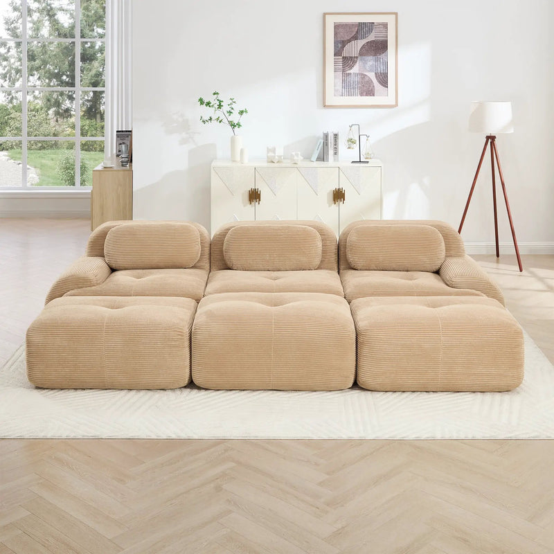 Three-Seat Modular Sofa With 3 Ottomans – Camel by HouseOfZazla