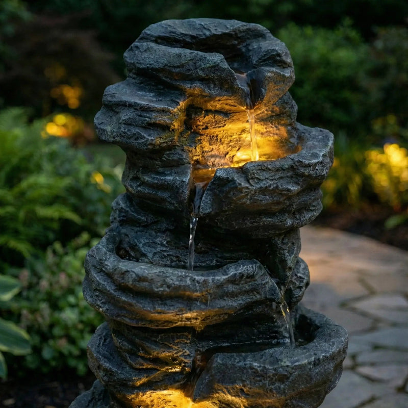 6-Tier Outdoor Cascading Stone Water Fountain with 3 LED Lights by HouseOfZazla