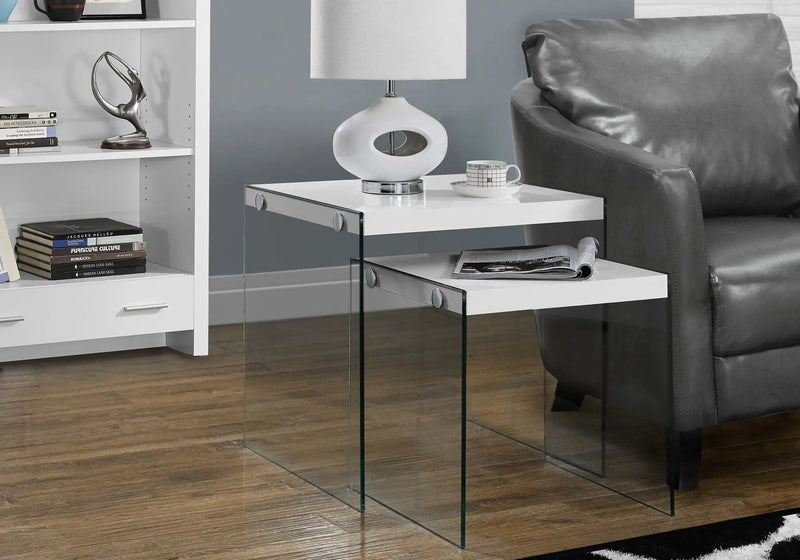 Accent Nesting Table Clear Tempered Glass For Living Room (Set of 2) by HouseOfZazla