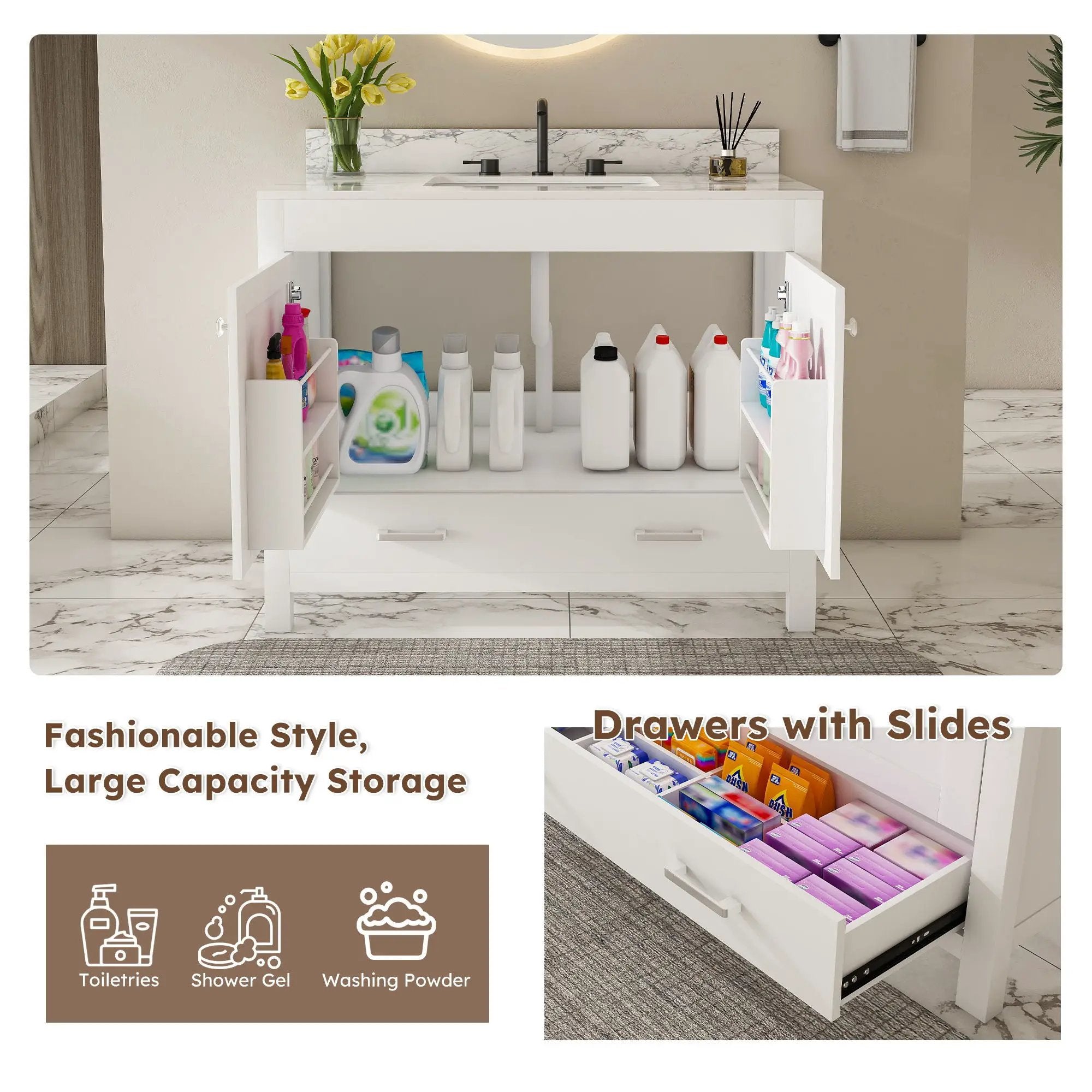 43" Bathroom Vanity Multi Functional Cabinet - White by HouseOfZazla