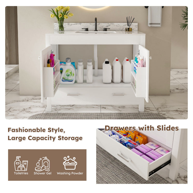 43" Bathroom Vanity Multi Functional Cabinet - White by HouseOfZazla