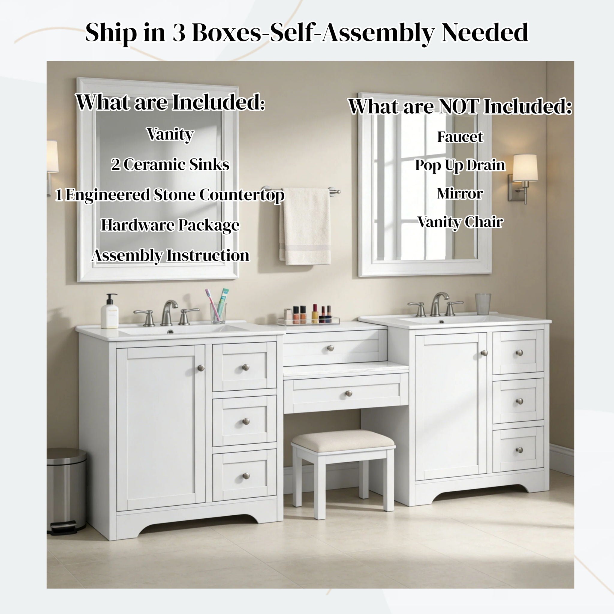 Double Sink Bathroom Vanity With Countertop, 2 Ceramic Sinks, 6 Drawers by HouseOfZazla