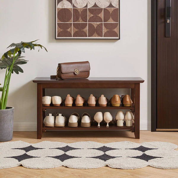 2-Tier Solid Wood Shoe Bench