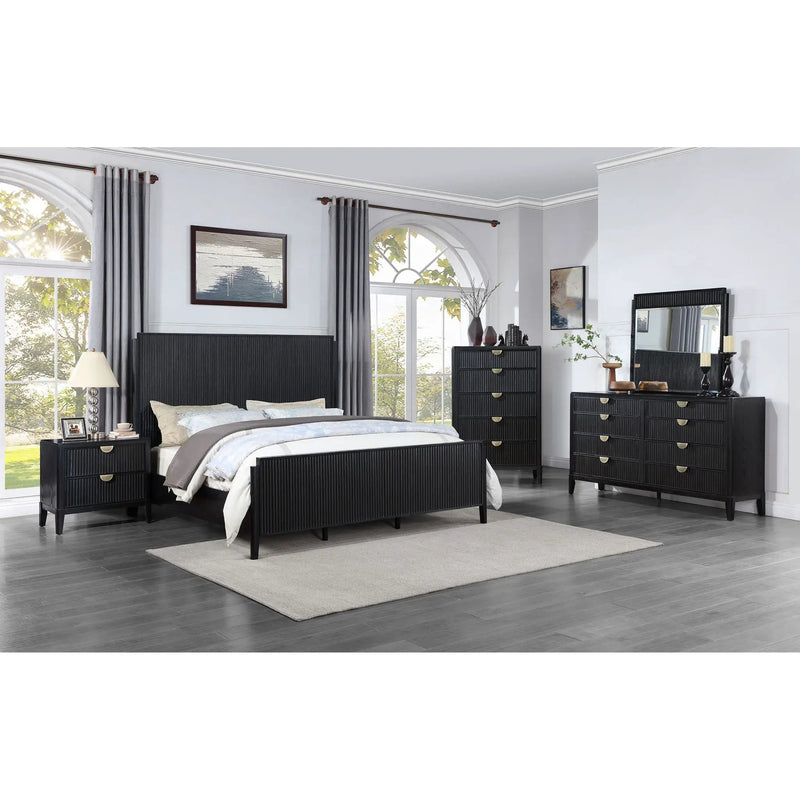 California King 5 Piece Bedroom Set With Fluted Detailing - Black by HouseOfZazla