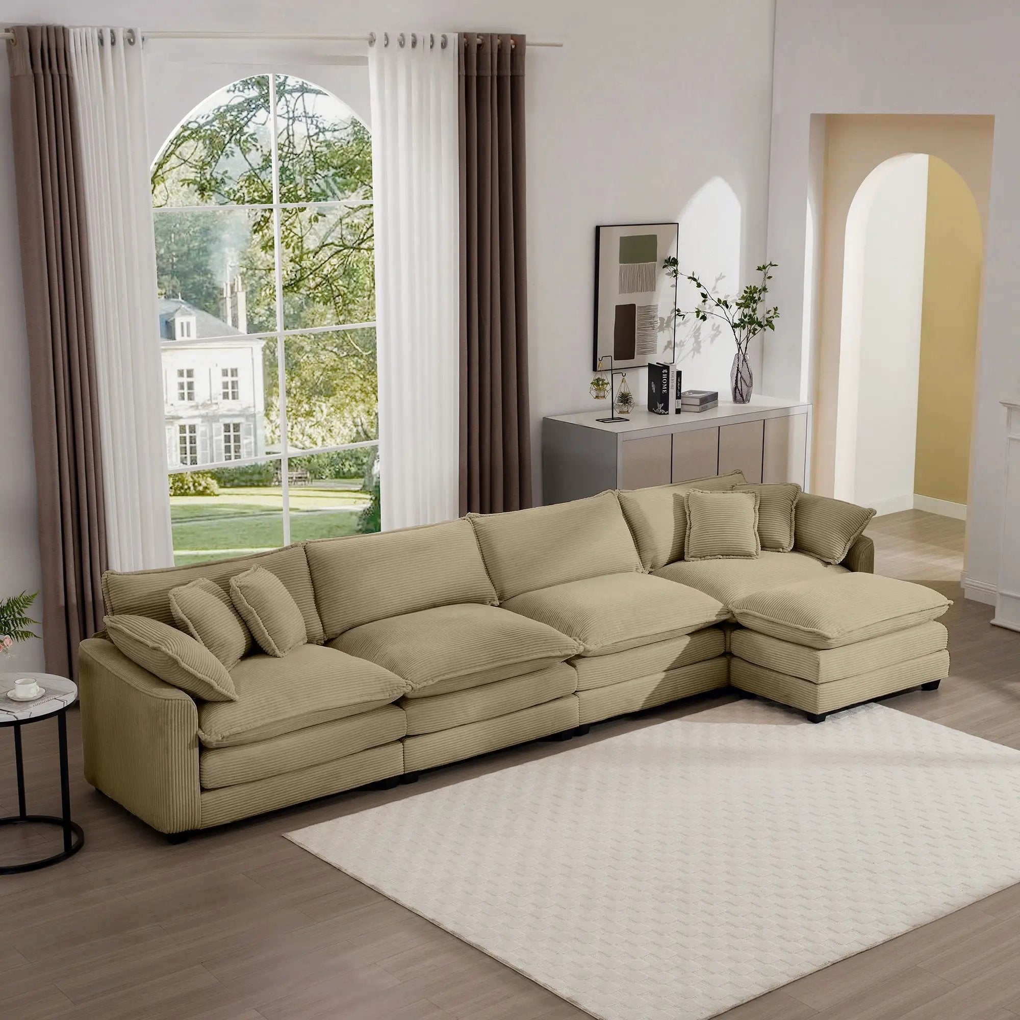 Modern Oversized Modular Cushion Sofa With Ottoman, Low Back, Deep Seating Sofa Set by Unique Piece Furniture