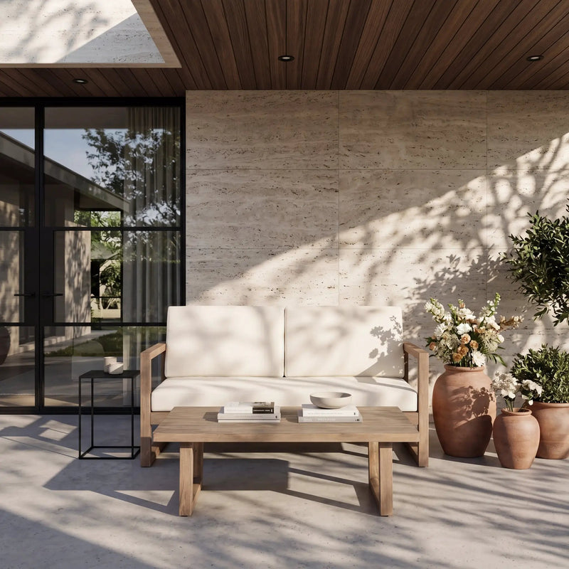 Outdoor Acacia Wood Loveseat and Coffee Table Set with Cushions by HouseOfZazla