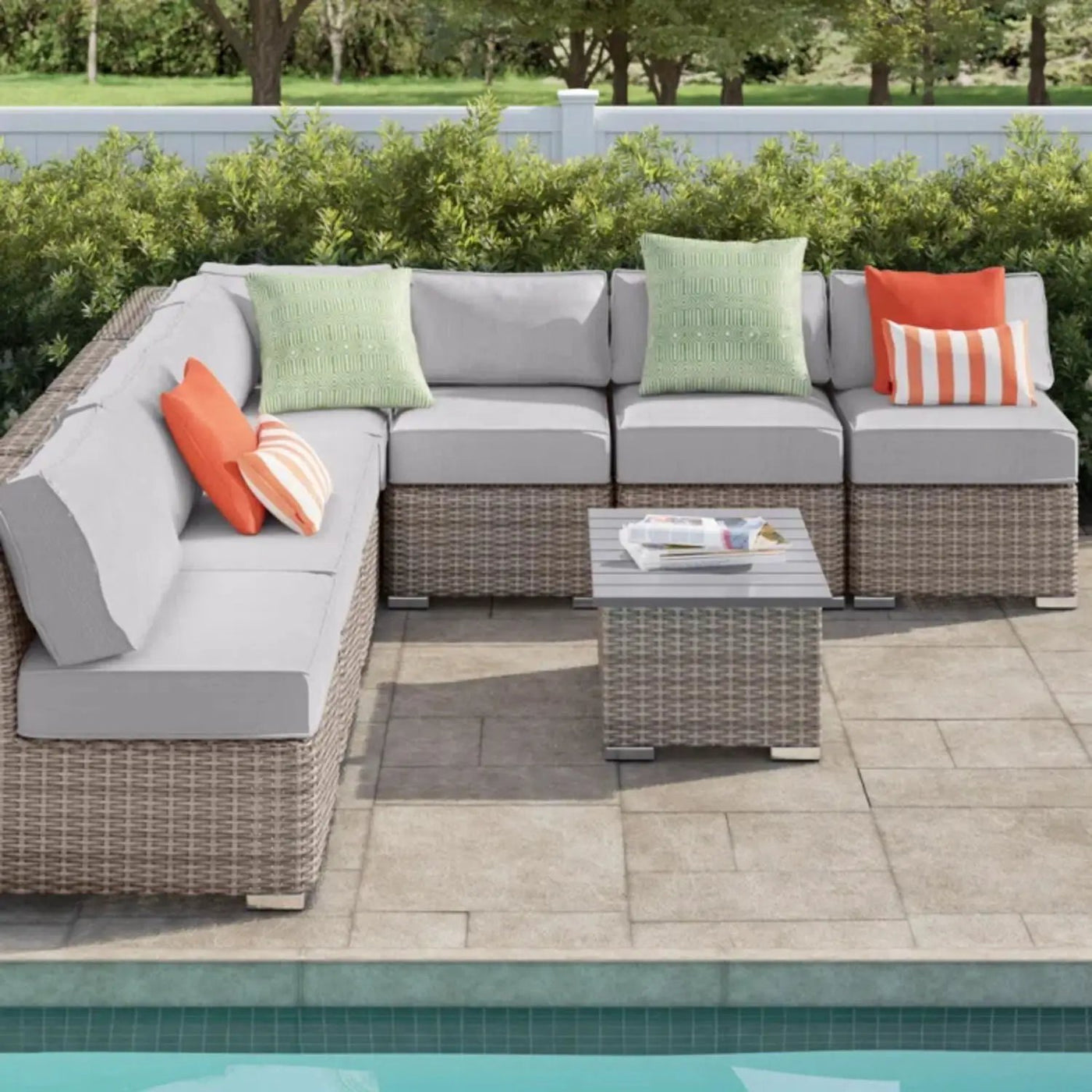 Wicker Sectional Sofa With Cushions And Table by Unique Piece Furniture
