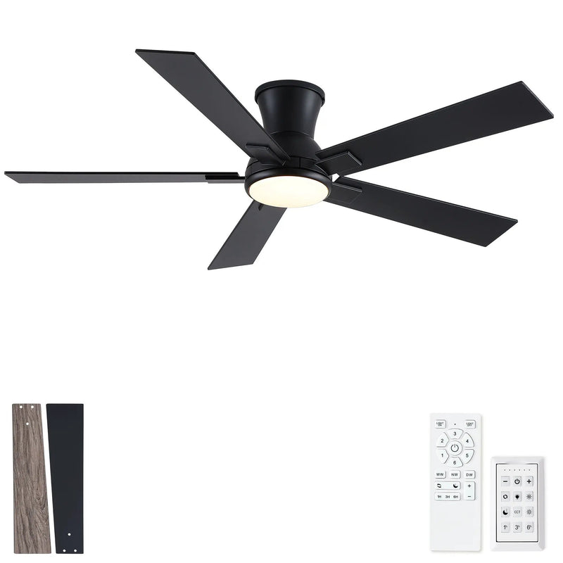 Low Profile Flush Mount Intergrated LED Ceiling Fan With Light And Reversible Quiet Motor by Unique Piece Furniture