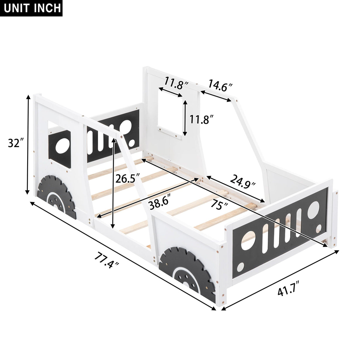 Classic Car Shaped Platform Bed with Wheels - Twin or Full Size, photo 14 of 40