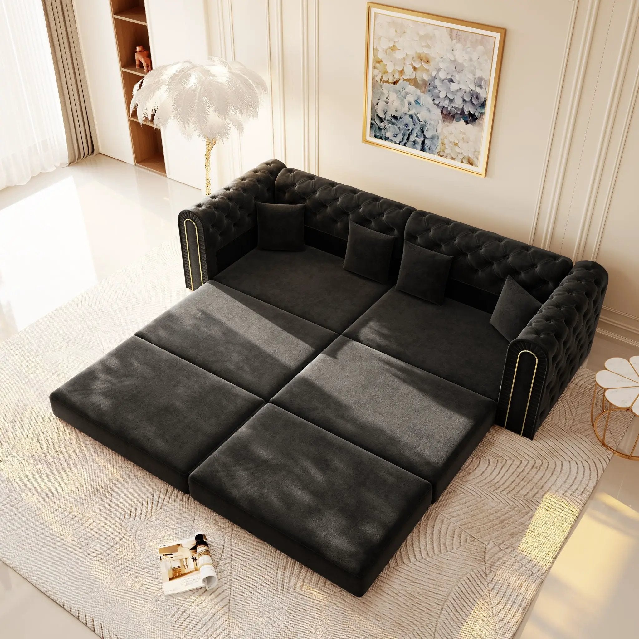 3-In-1 Convertible Sleeper Sofa With Movable Ottoman For Living Room