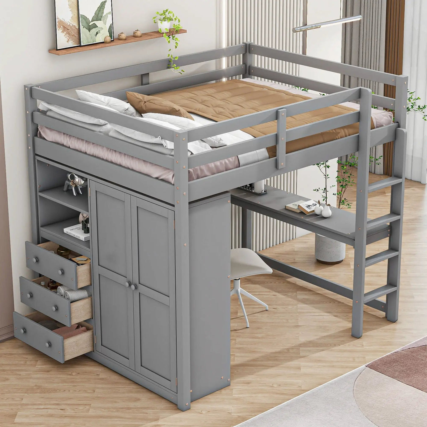 Loft Bed With Built In Wardrobe, Shelves And Drawers by HouseOfZazla