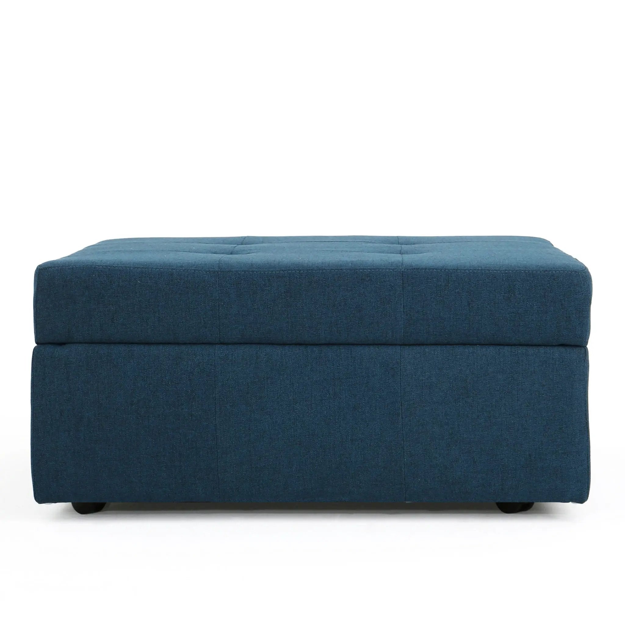 Flip Top Ottoman With Tufted Waffle Stitch And Rolling Casters - Navy Blue by HouseOfZazla