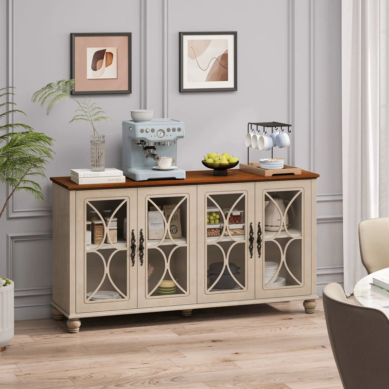 Elegant 4 Door Cabinet With Tempered Glass Doors by Unique Piece Furniture