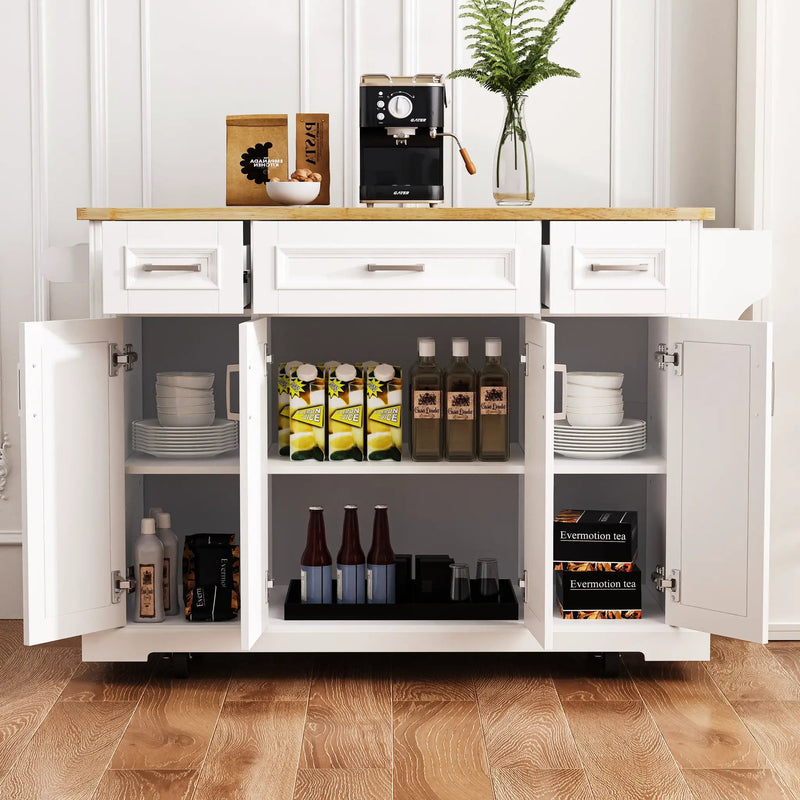 K&K 54-Inch Large Kitchen Island with Rubber Wood Drop Leaf by HouseOfZazla