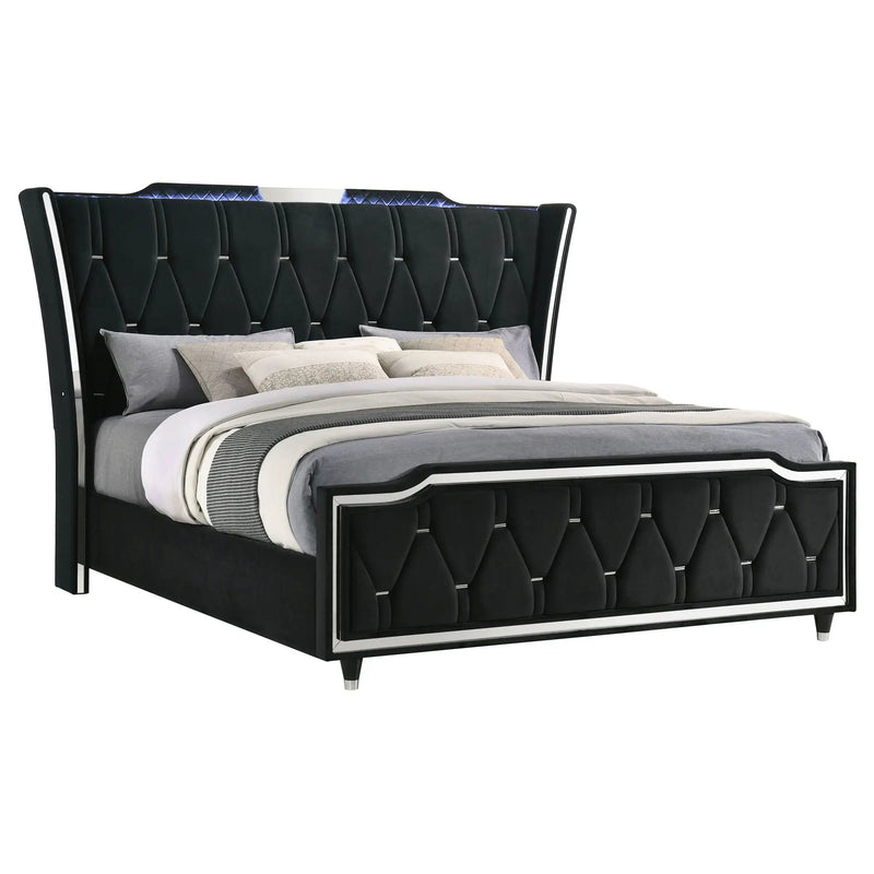 Lorient California King LED Upholstered Bed Black by Unique Piece Furniture
