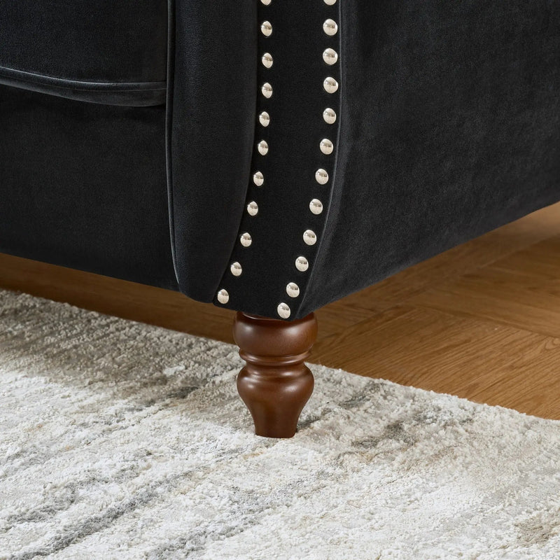 Chesterfield Upholstery Fabric Loveseat With Roll Armrest And Nailhead by HouseOfZazla
