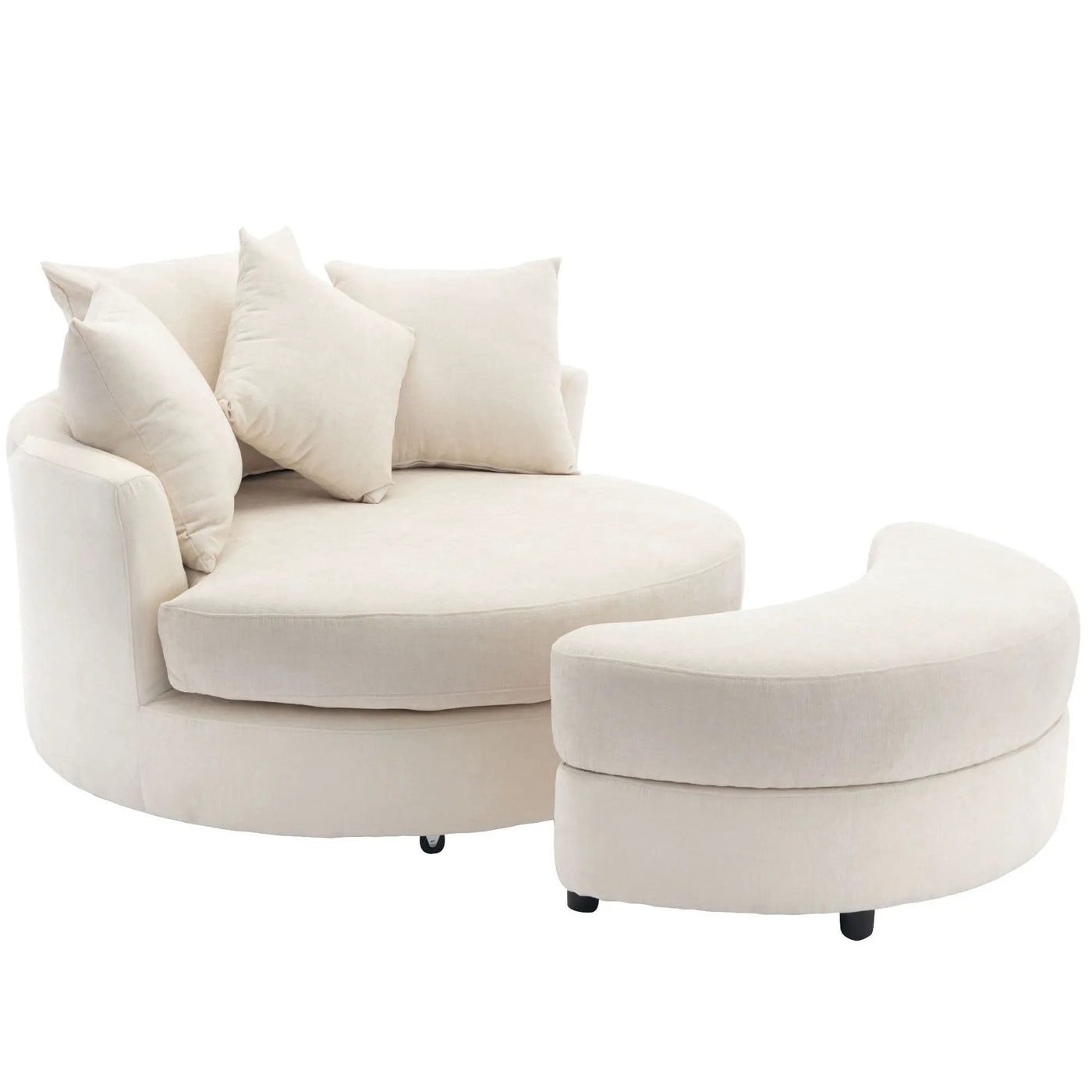 360° Swivel Accent Barrel Chair With Storage Ottoman & 4 Pillows, Modern Leisure Chair Round Accent For Living Room by HouseOfZazla
